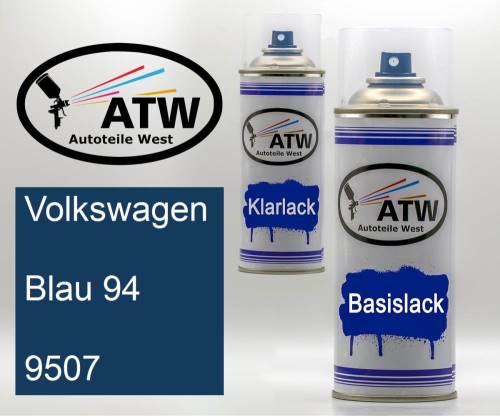 Volkswagen, Blau 94, 9507: 400ml Sprühdose + 400ml Klarlack - Set, von ATW Autoteile West.